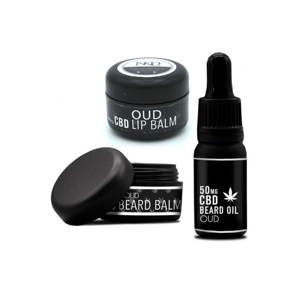 NKD 250mg CBD Triple Pack Oud Beard Oil, lip and Beard balm Gift Set