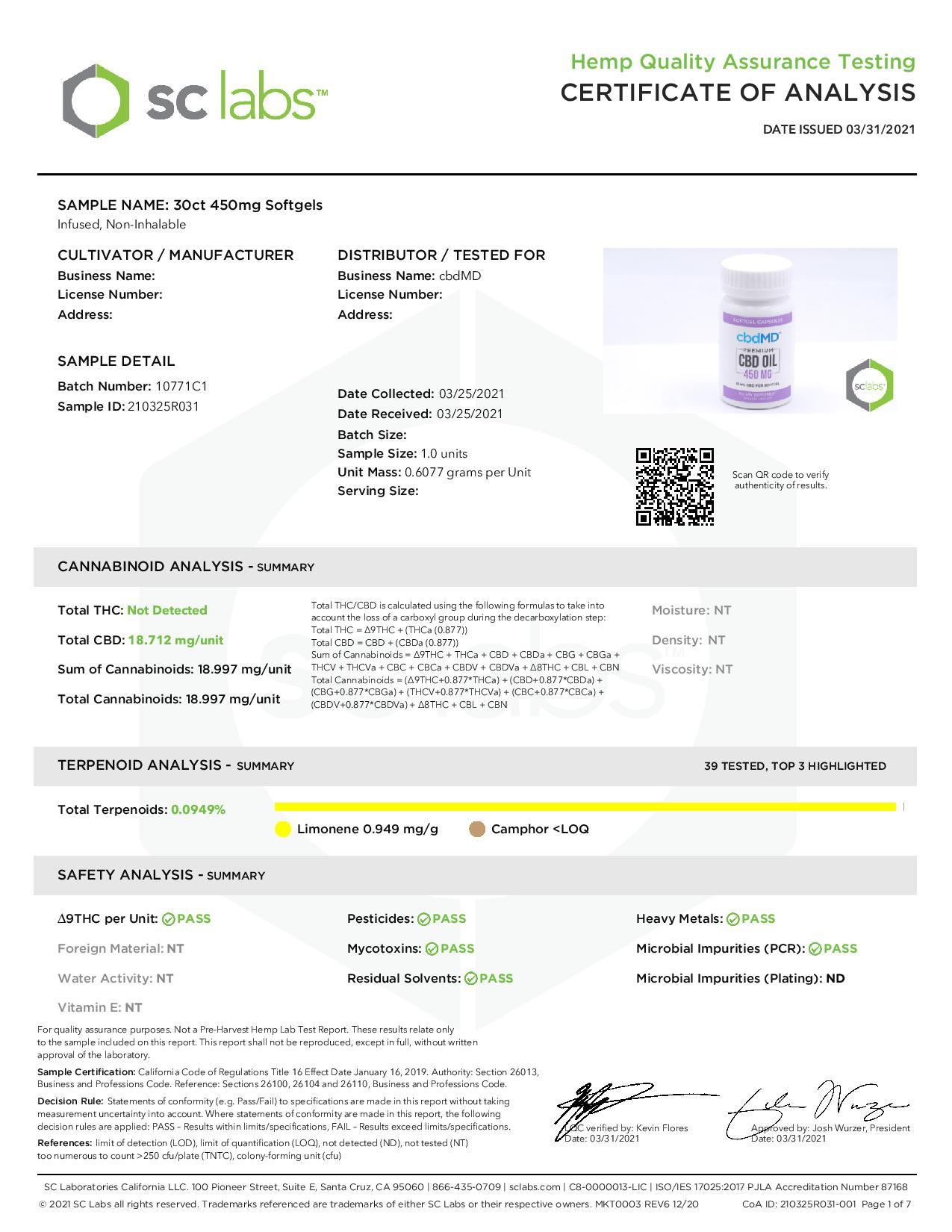 cbdMD 450mg CBD Softgels - 30 Softgels - Image 2