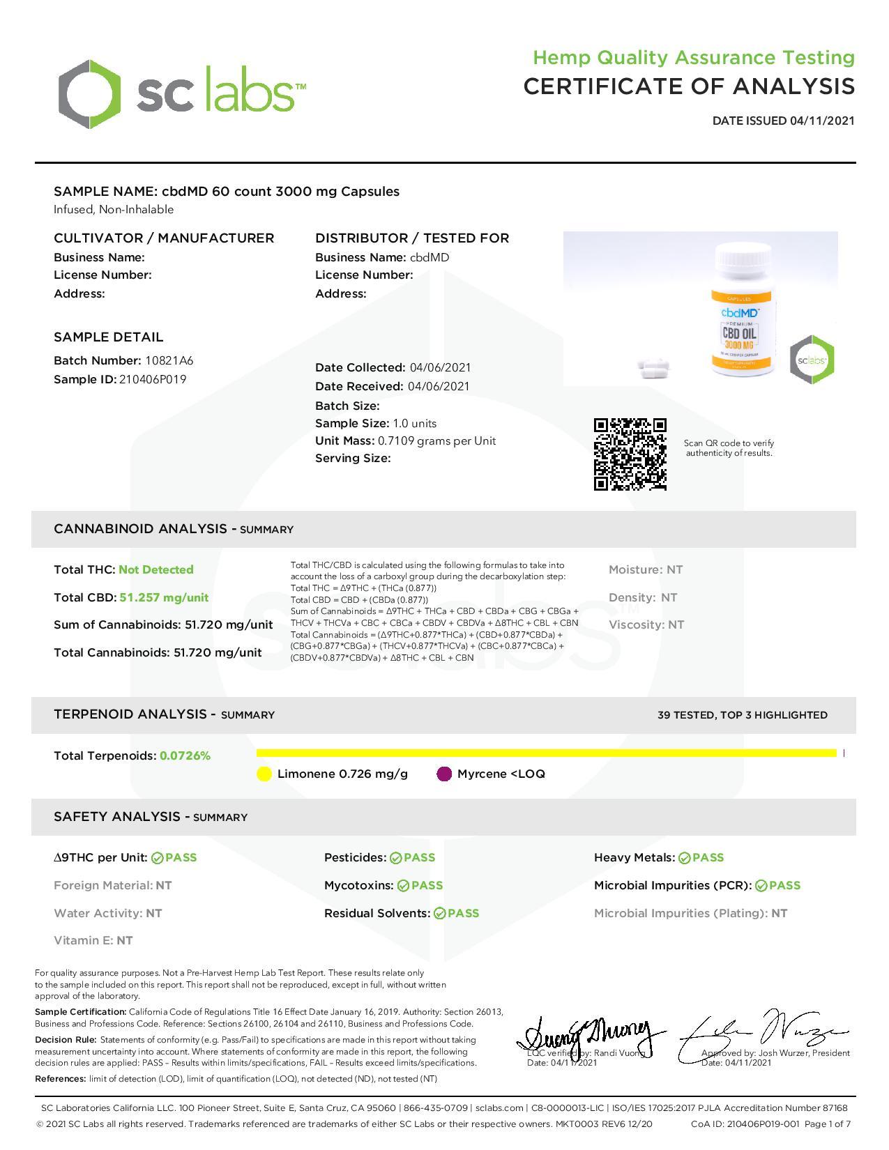 cbdMD 3000mg CBD Softgels - 60 Softgels - Image 2